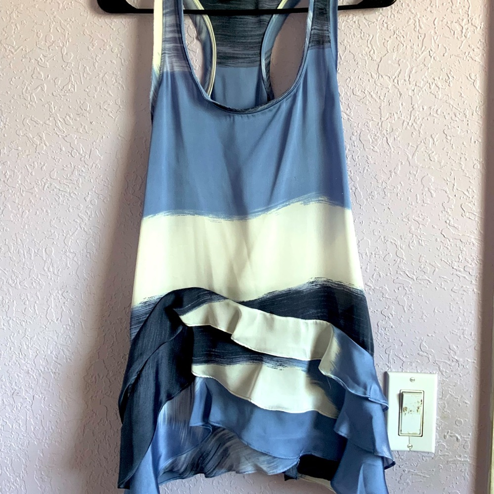 Banana Republic Blue&White Ruffle Racerback Blouse